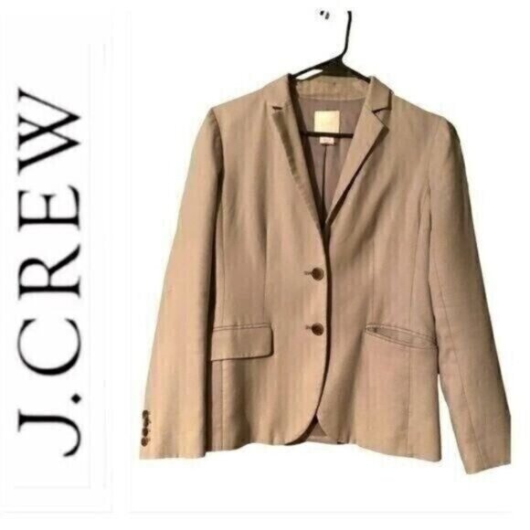 J‎ Crew Women Boyfriend Cotton Blazer Jacket 4 Tan Preppy Academia Career - Picture 1 of 11